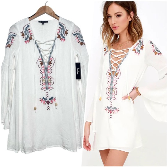 Lulus | Women | My Bell-Loved Ivory Embroidered Mini Shift Dress | Size XS - Picture 1 of 16